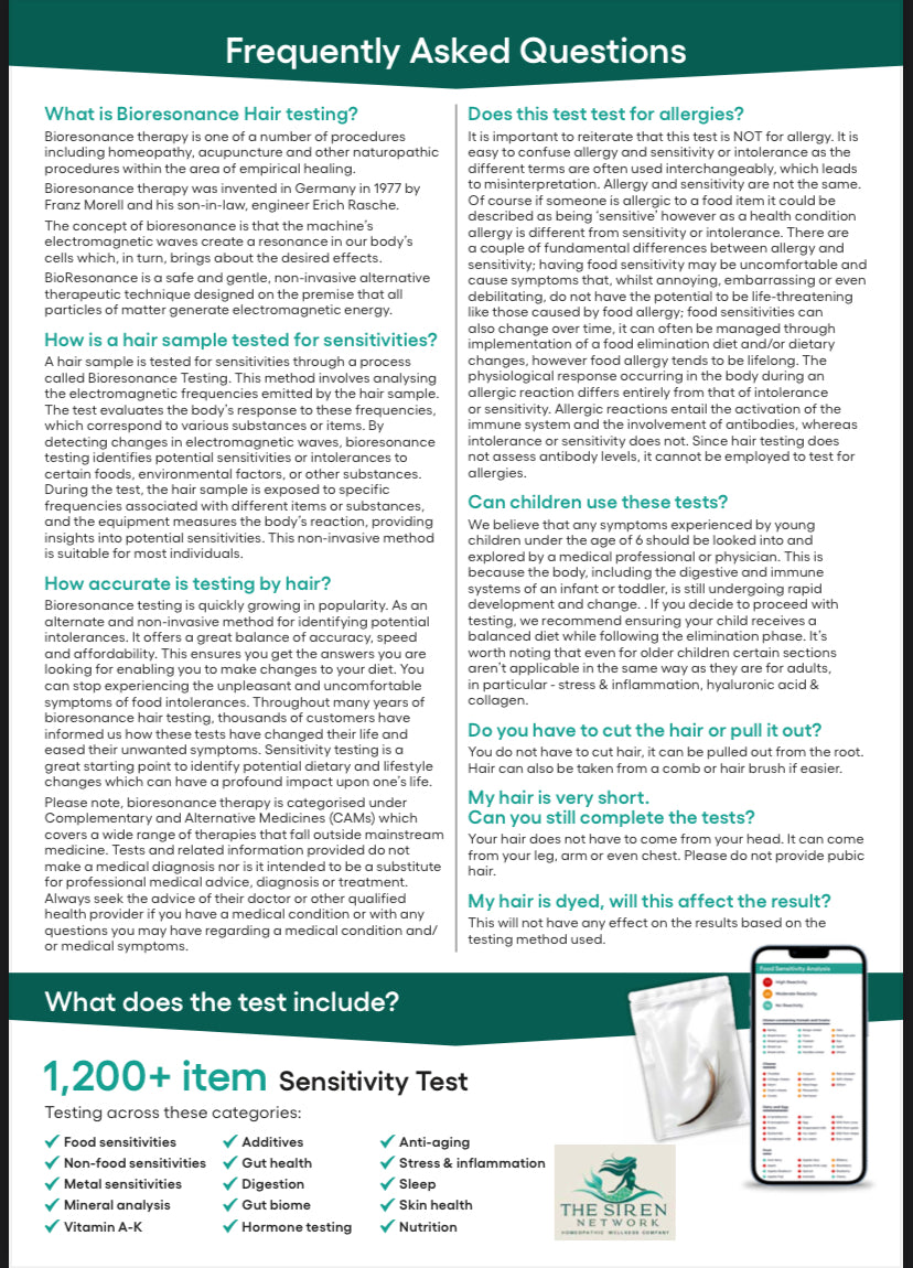Bio resonance Hair Strand Test